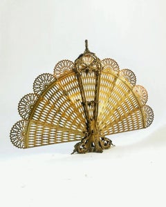 French Brass Peacock Fire Screen, Early to Mid 20th Century