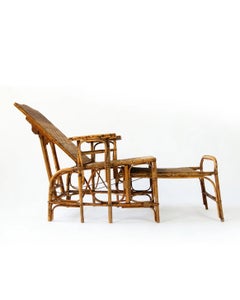 French Riviera Rattan and Bamboo Recliner Chair, 1920s