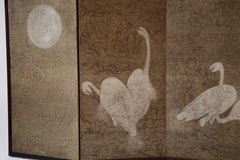 Japanese Makura-byōbu Folding Screen with Moon and Cranes, circa 1950s