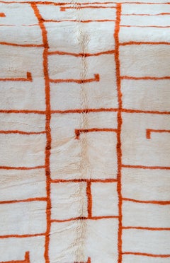 Hand-Knotted Amazigh Berber Wool Rug, Ivory & Rust, Minimalist Geometric