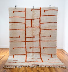 Hand-Knotted Amazigh Berber Wool Rug, Ivory & Rust, Minimalist Geometric