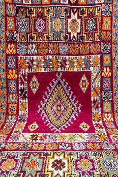 Vintage Hand-Knotted Amazigh Berber Wool Rug, Naturally Dyed, Symbols c. 1970