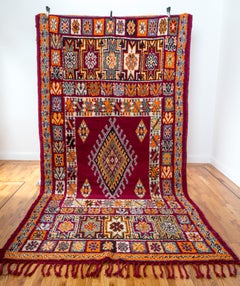 Vintage Hand-Knotted Amazigh Berber Wool Rug, Naturally Dyed, Symbols c. 1970