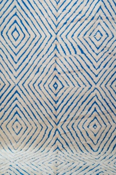 Hand-Knotted Amazigh Berber Wool Rug, Ivory and Blue, Geometric