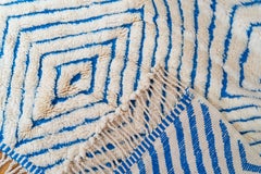 Hand-Knotted Amazigh Berber Wool Rug, Ivory and Blue, Geometric