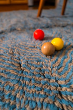 Hand-Knotted Amazigh Berber Wool Rug, Blue & brown, Zigzag, Extra Plush