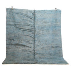 Tapis en laine berbère amazigh noué à la main, bleu et marron, motif en zigzag, très moelleux