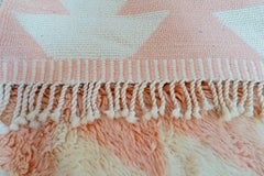 Hand-Knotted Amazigh Berber Wool Rug, Ivory & Soft Pink, Minimalist Geometric