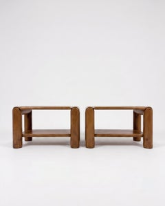 Pair of Brutalist Solid Elm Nightstands by Atelier Chauvin, 1970s