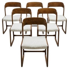 Set of 6 Baumann "Bémol" Traîneau Dining Chairs in Cream Bouclé, France, 1960s