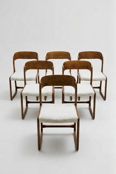 6er-Set Baumann „Bémol“ Traîneau-Esszimmerstühle aus cremefarbenem Bouclé, Frankreich, 1960er Jahre