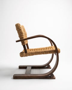 VIBO Vesoul Rope and Beech Armchair by Audoux & Minet, France, 1950s.