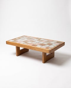Table basse « Maison Regain Camargue » en orme et céramique - France - années 1970