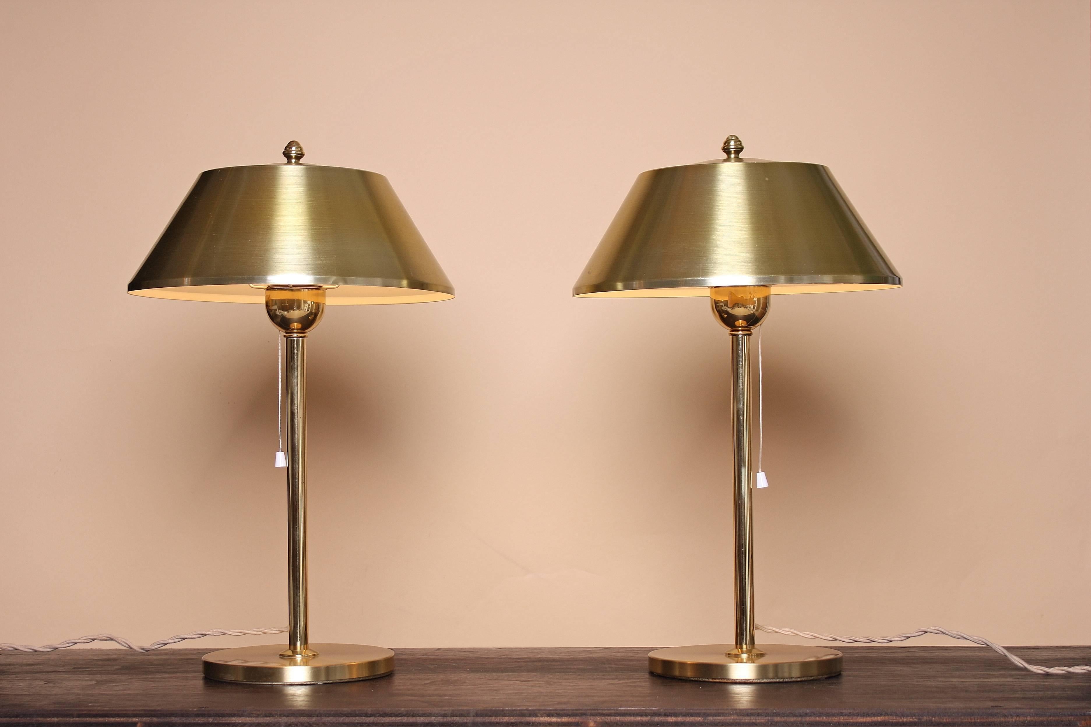 Brass Bedside Lamps by Ewå Värnamo In Excellent Condition For Sale In Santa Monica, CA