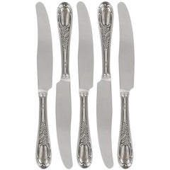 Silver 5 pieces table knives set, Dzerzhinsky cutlery and tableware factory