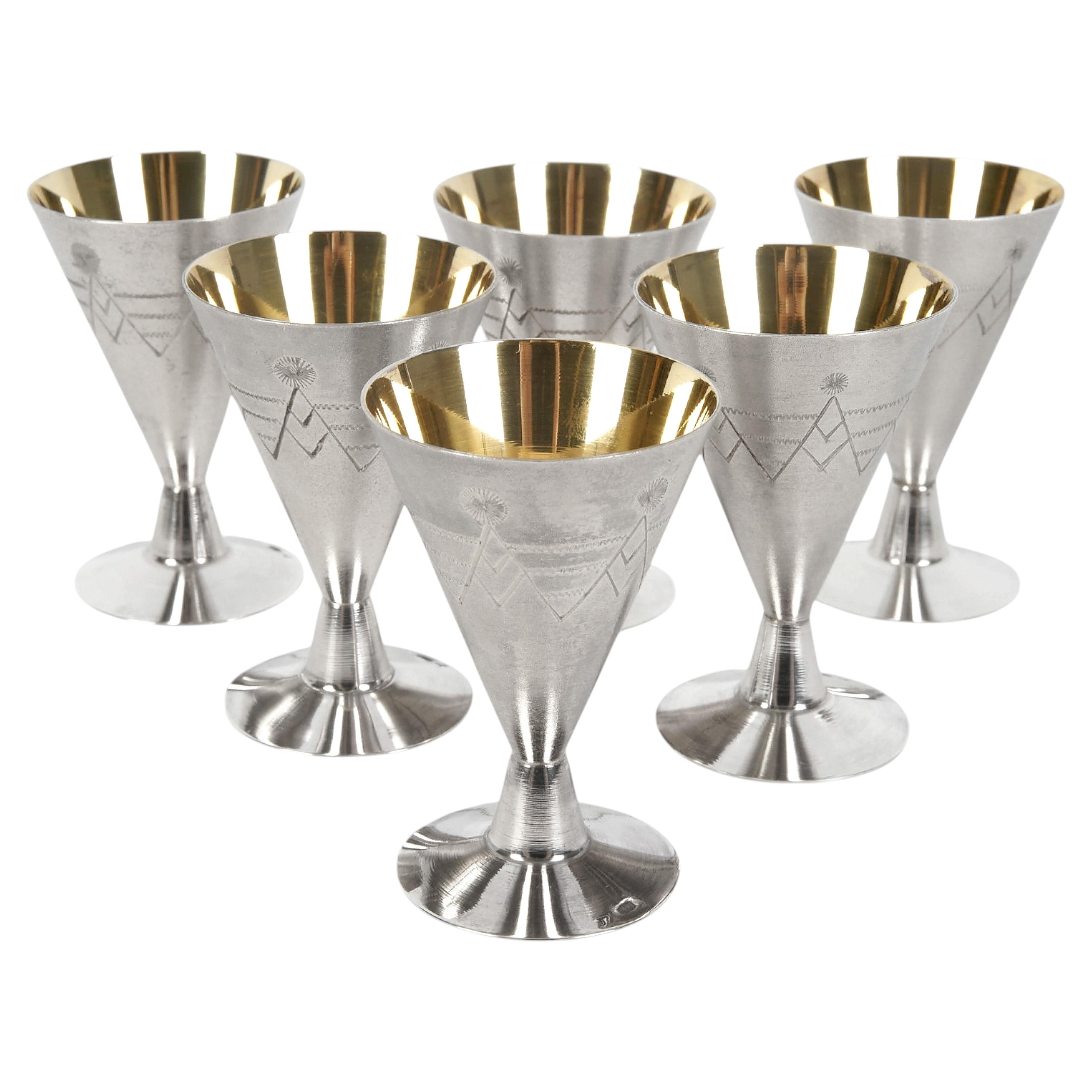 Lot de verres à shot en argent, 6 pièces, ville de Tallinn, Estonie (URSS), manufacture de bijoux