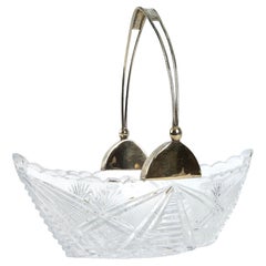 Silver and Cut Glass Candy Basket, Metalware Factory No. 1, USSR, Moscow, 1960