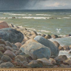 Painting "Coastal scene with storm clouds", Christian Blache, Denmark, 1919