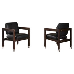 Set of two Kiko Armchair by Sérgio Rodrigues, Solid Wood and Black Leather