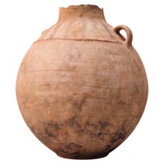 Orange Terracotta Jar with Striped Neck, Morocco, Early 20th Century