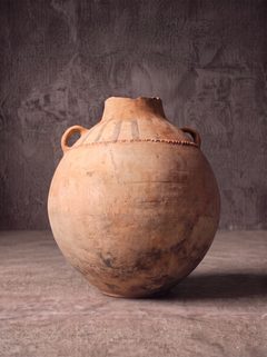 Orange Terracotta Jar with Striped Neck, Morocco, Early 20th Century