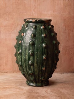 Grand pot de rangement en terre cuite émaillée à reliefs, Maroc