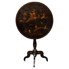 Elegant 19th-Century Chinese Round Table with Hand-Painted Lake Scenes