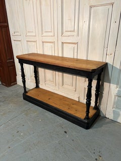 Early 20th-Century Black Lacquered Fir Wood Console from a Historic Shop