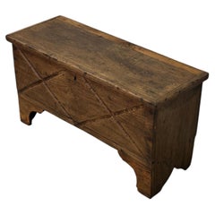 Small 19th-Century Chest in Chestnut Wood with Diamond Motifs