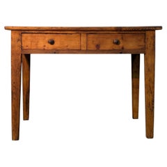 Early 20th-Century Rustic Fir Wood Table with Two Drawers