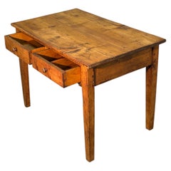Early 20th-Century Rustic Fir Wood Table with Two Drawers