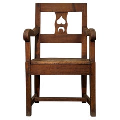 Antique Walnut Armchair with Decorative Backrest, 19th Century