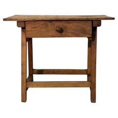 19th-Century Walnut Trestle Table with Small Drawer