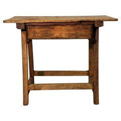 19th-Century Walnut Trestle Table with Small Drawer