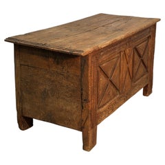 19th-Century Rustic Oak Chest with Decorative Panels and Cross Motifs
