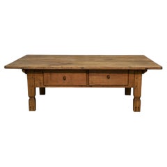 19th-century low walnut living room table with two drawers