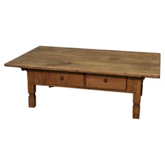 19th-century low walnut living room table with two drawers
