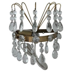 Pair of Swedish Mid-Century Crystal and Brass Wall Sconces, Sourced in Stockholm