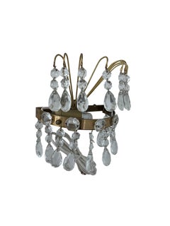 Pair of Swedish Mid-Century Crystal and Brass Wall Sconces, Sourced in Stockholm