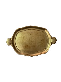 Mid-Century Italian Florentine Gilded Wood Tray with Scalloped Handles, c. 1960s