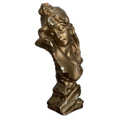 Art Nouveau Terracotta Bust of a Young Woman by Alfons Korschendorfer, Model 321