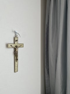 c. 1940s Large Italian Wall Crucifix with Mother of Pearl Effect Inlay