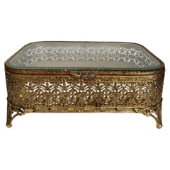 Large French Ormolu Gilt Bronze & Beveled Glass Jewelry Casket Box