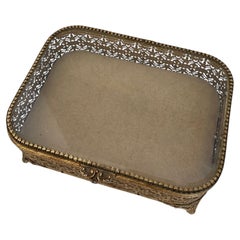 Large French Ormolu Gilt Bronze & Beveled Glass Jewelry Casket Box