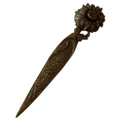 c. 1900 Antique French Art Nouveau Solid Brass Sunflower Letter Opener