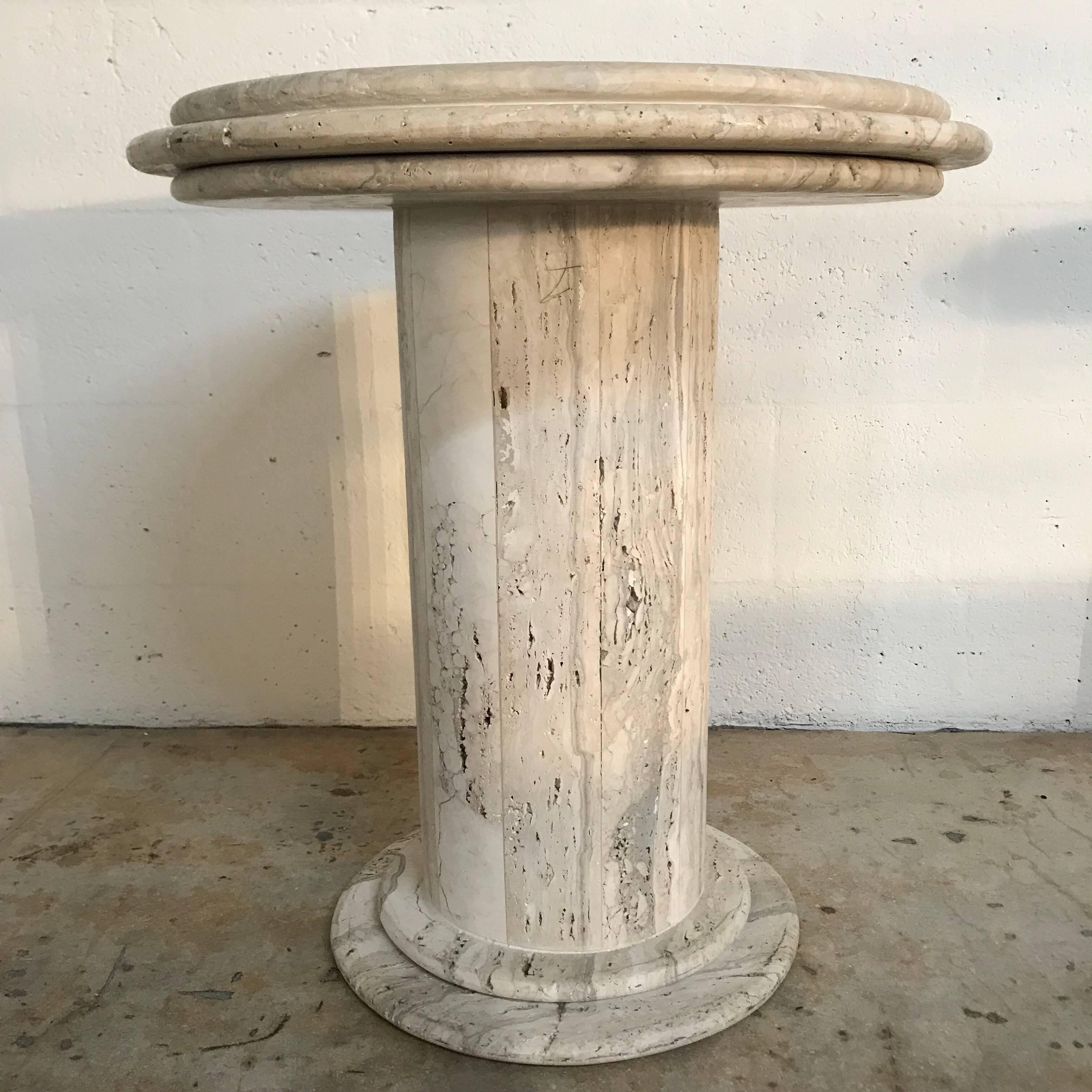 20th Century Pair of Post-Modern Italian Travertine TOTEM Side/End Tables