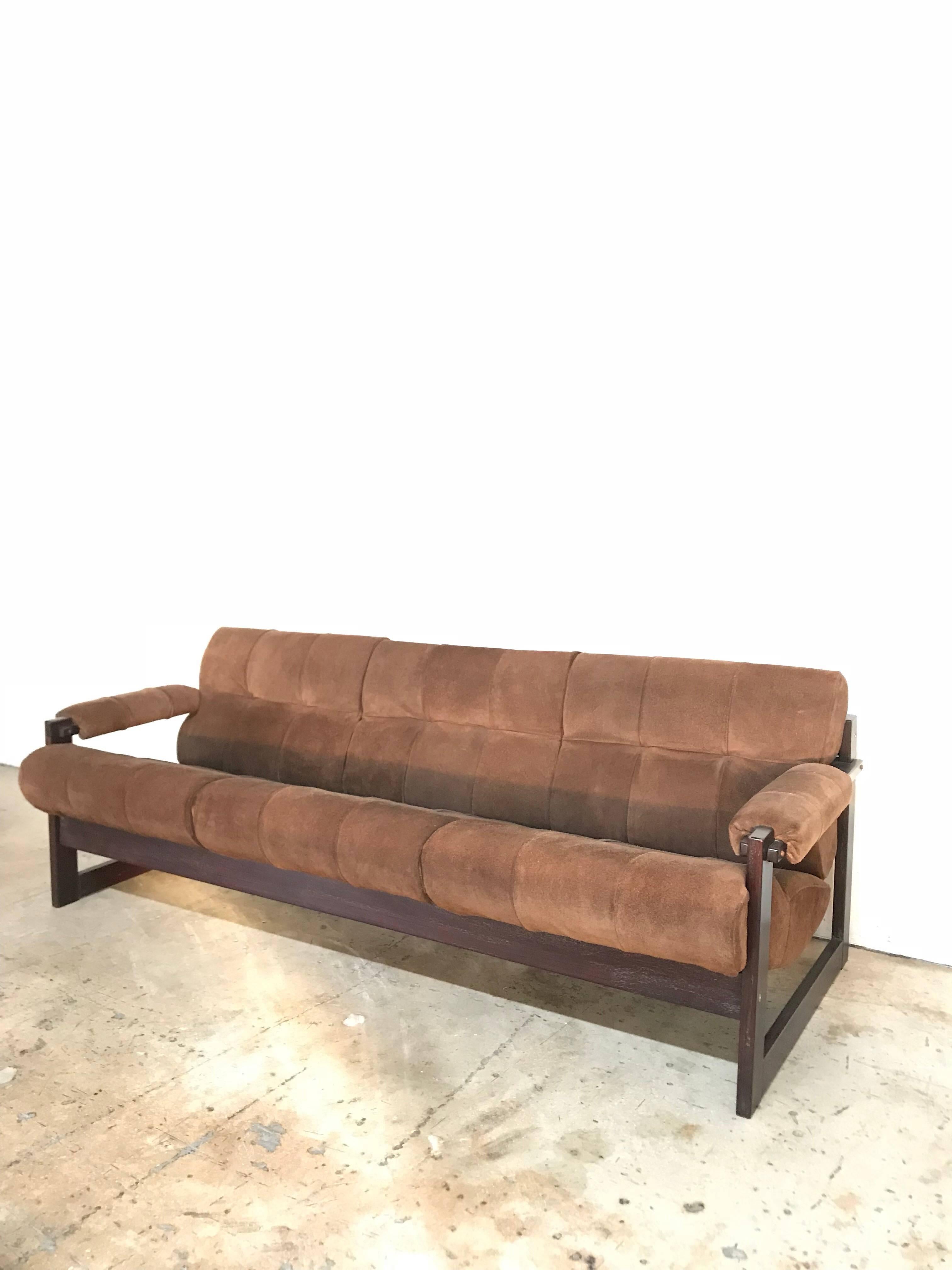 Mid-Century Modern Perceval Lafer Brazilian Rosewood and Suede Sofa