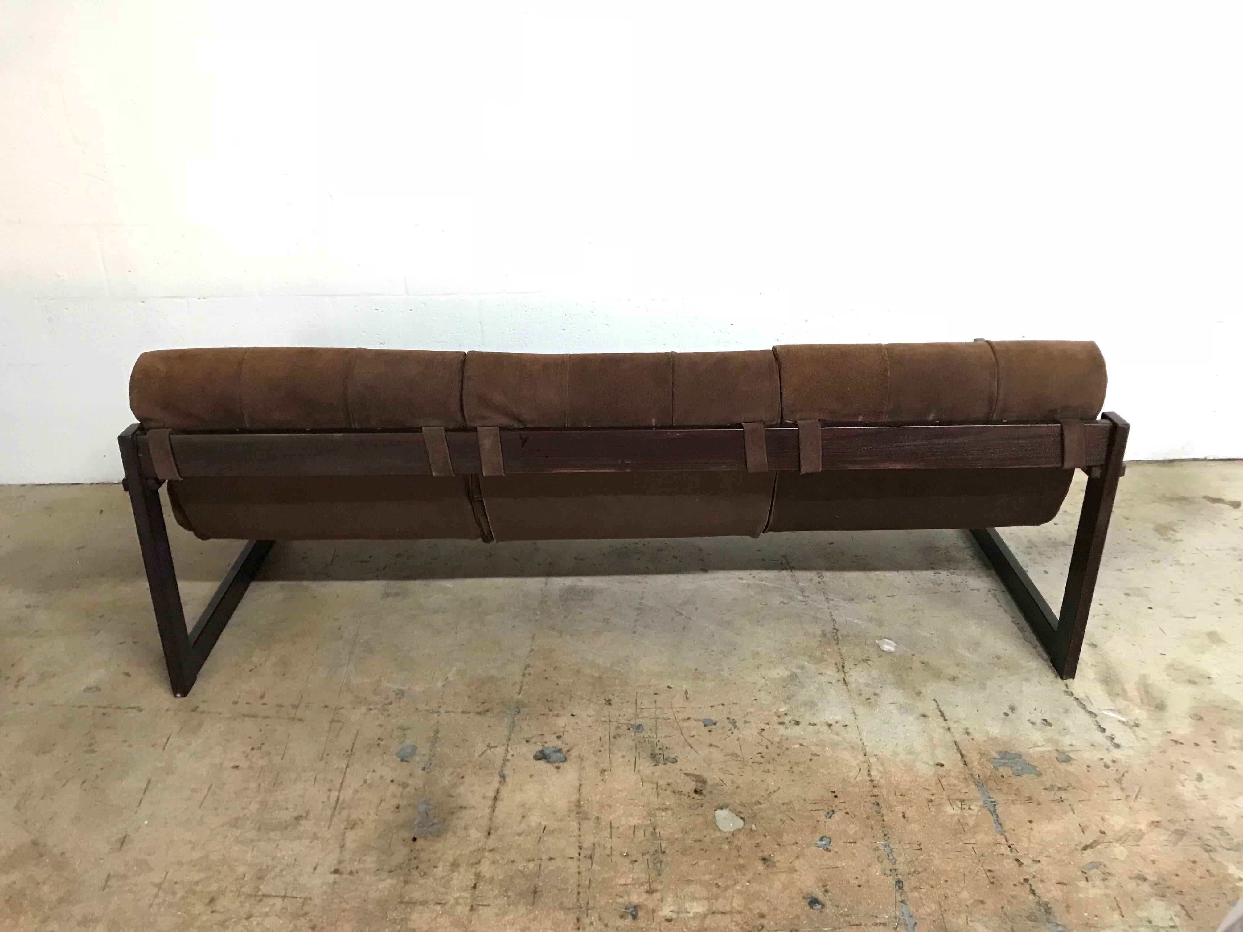 Mid-20th Century Perceval Lafer Brazilian Rosewood and Suede Sofa