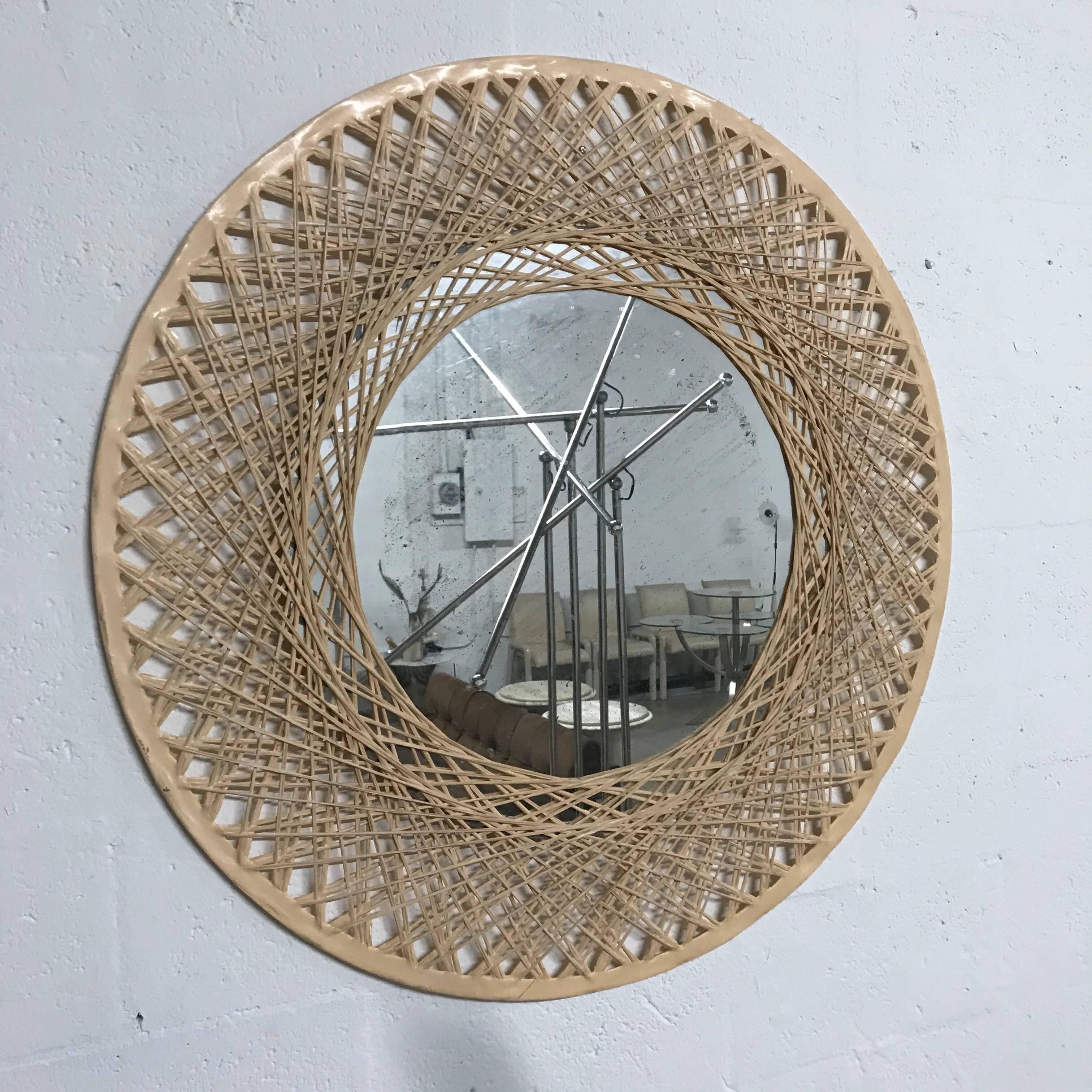 Old Florida spun fiber glass mirror with original antique mirror glass.
