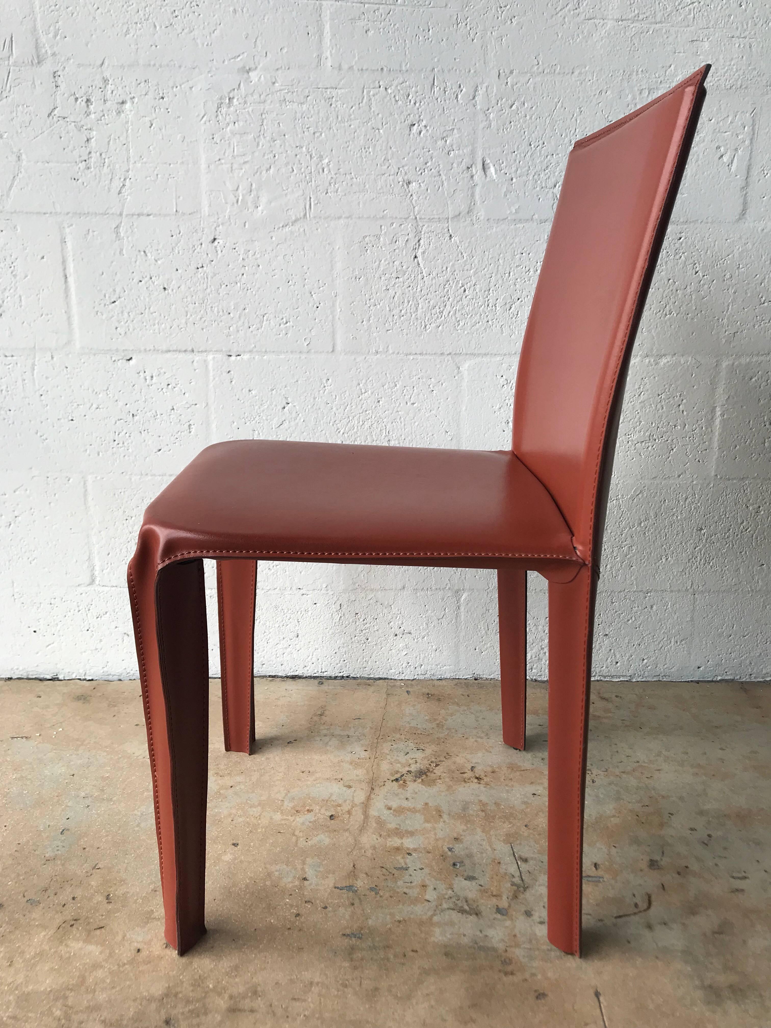 Post-Modern Pair of Red Leather Chairs by Arper, Italy